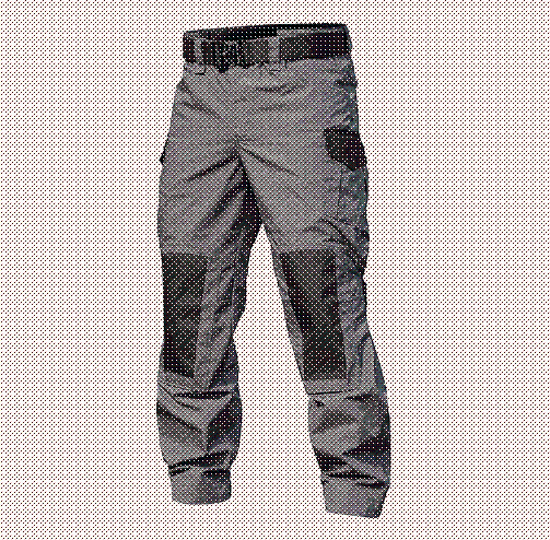 Close-up of men's durable cargo pants fabric, showing spacious side pockets & reinforced stitching for tactical use.