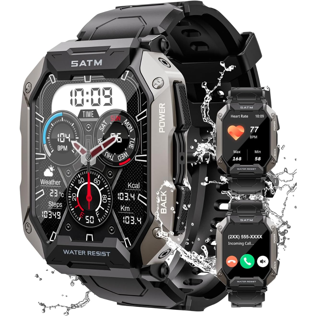 Rugged, military-grade men's smartwatch. Perfect for outdoor adventurers with health & activity tracking.