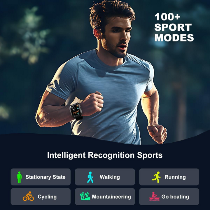 Smart men's tactical watch, waterproof with activity tracking, health monitoring & call functionality.