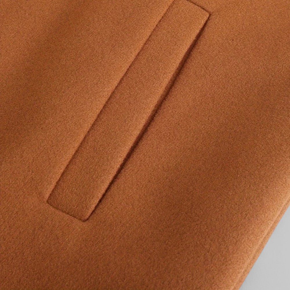 Gentleman's smart casual tailored trench coat, a sleek minimalist button winter outerwear.