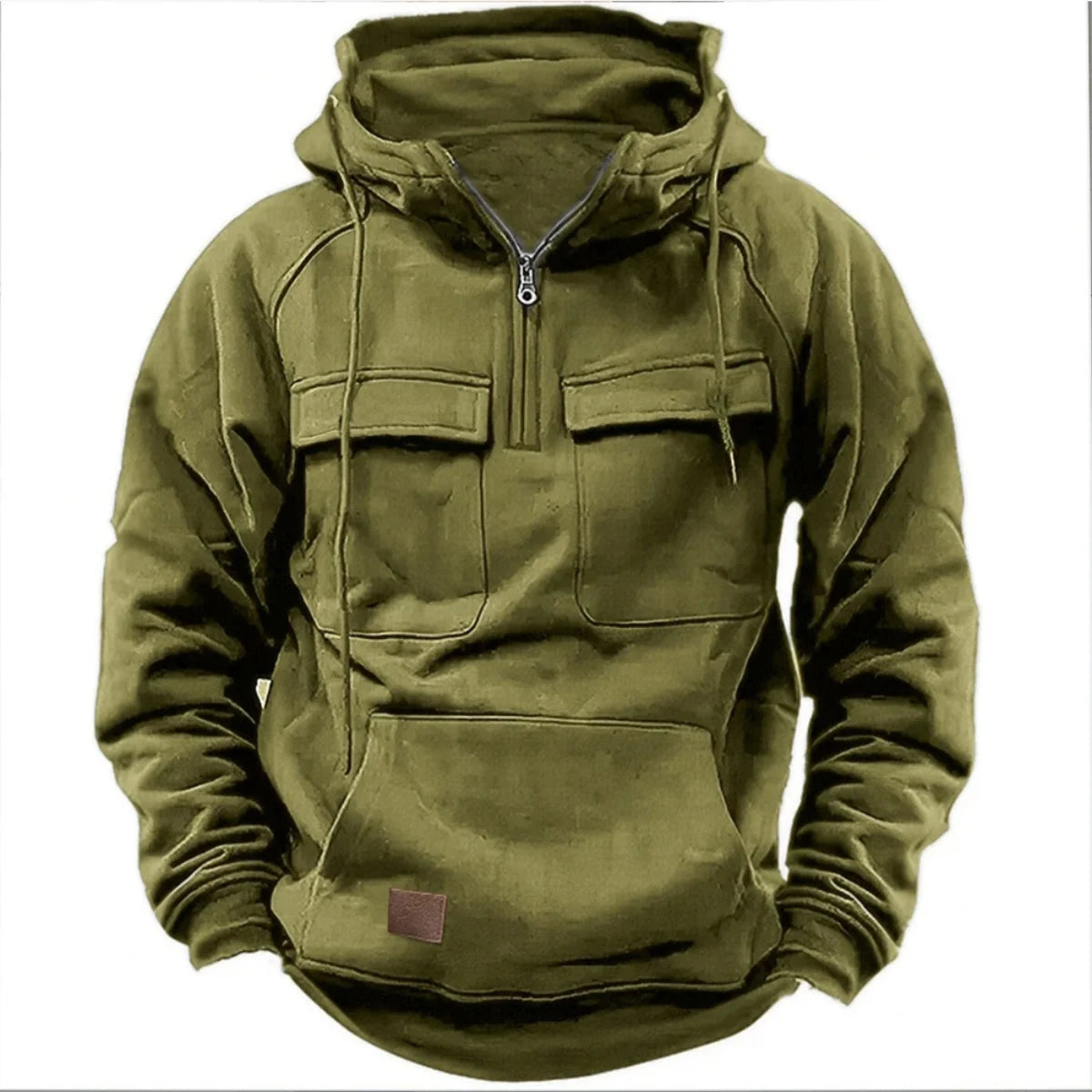 Urban style men's quarter-zip hoodie. Comfortable casual apparel with a modern fit & versatile design.