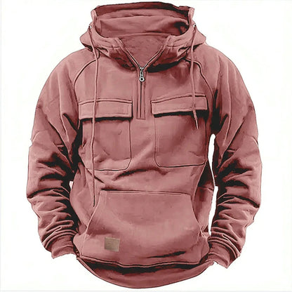 Comfortable men's Mission Quarter-Zip Hoodie. Soft fabric, urban style, perfect for casual men's apparel.