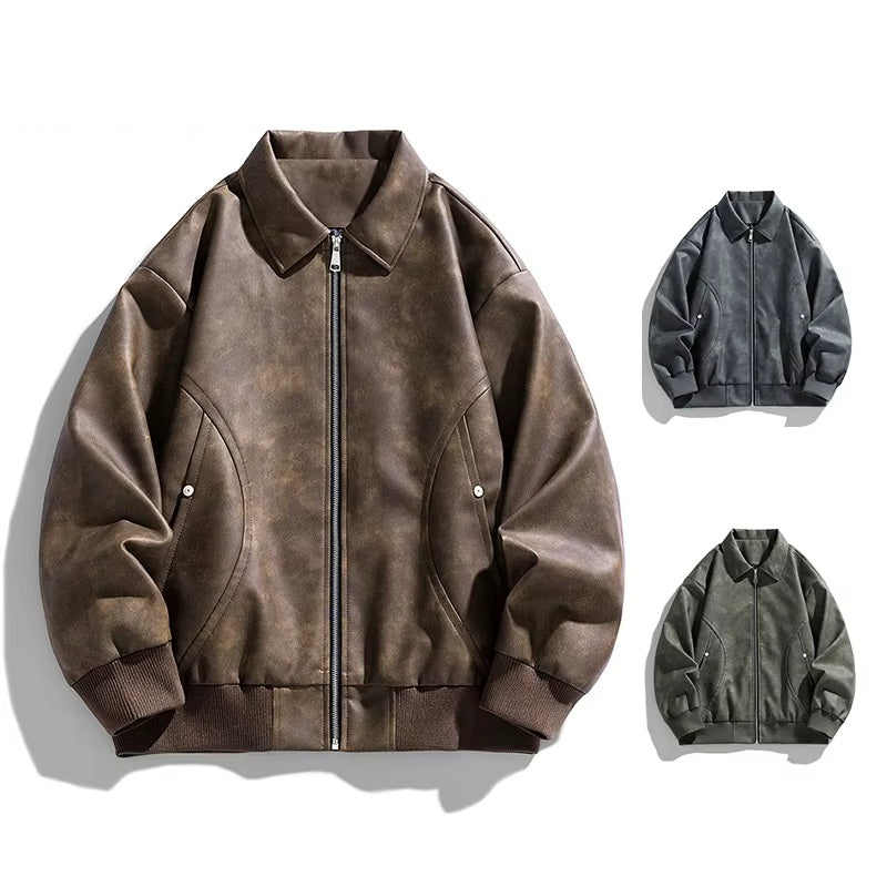 Detail of a men's zipped bomber jacket collar, highlighting modern style and quality for versatile spring/fall outerwear.