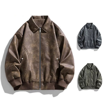 Detail of a men's zipped bomber jacket collar, highlighting modern style and quality for versatile spring/fall outerwear.