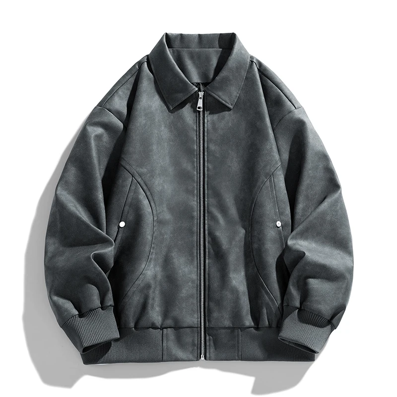 Back view of a man wearing a modern men's bomber jacket, showcasing its sleek silhouette and tailored fit.