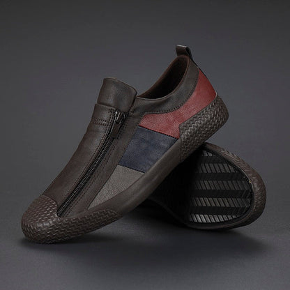 Modern men's fashion sneakers, casual style, comfortable, with unique zipper closure.