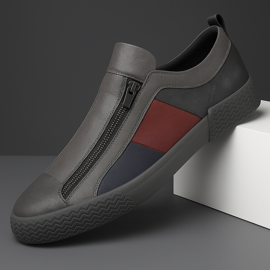 Fashionable men's sneakers, modern aesthetic, casual comfort, with convenient zipper.