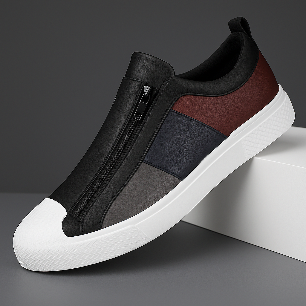 Comfortable men's casual footwear, modern sneakers, easy zipper access for convenience.