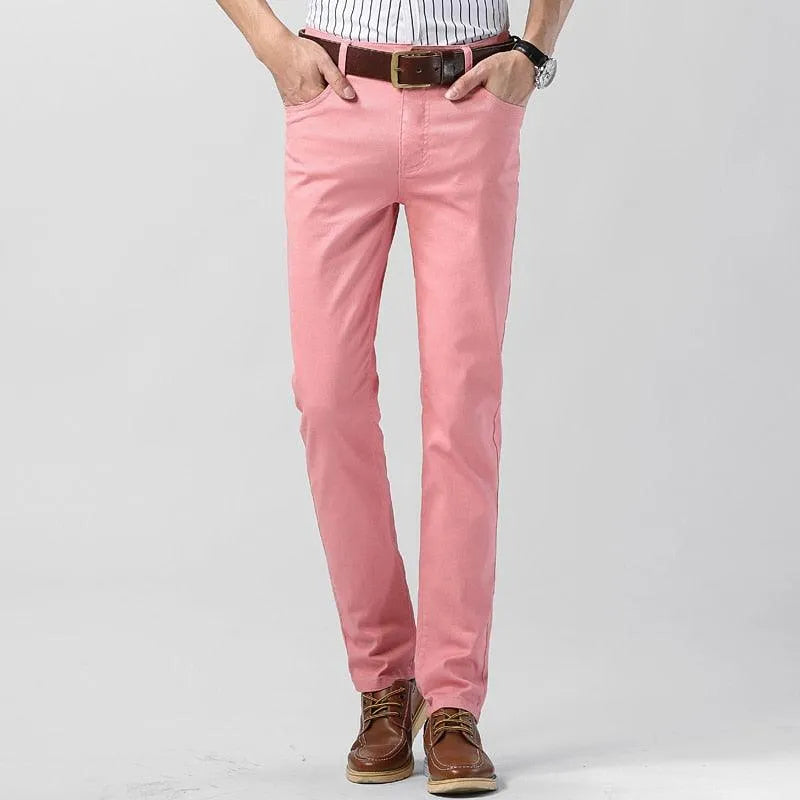 Men's yellow colored trousers, modern fit, all-season comfort cotton blend, great for smart casual style.