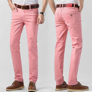Fashionable men's red trousers, modern fit, versatile cotton blend, ideal for casual and smart casual fashion.