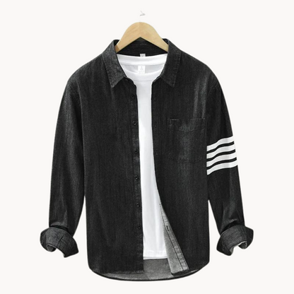 Black men's modern fit long-sleeve button-up shirt. Stylish & versatile for everyday wear or smart casual looks.