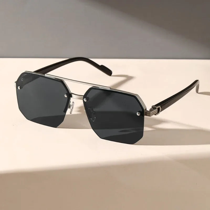 Men's Modern Geometric UV Protection Sunglasses. Stylish onyx black frames with polarized lenses.