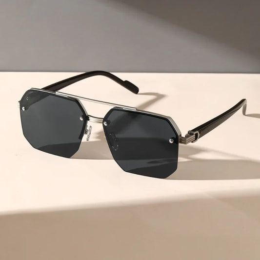 Men's Modern Geometric UV Protection Sunglasses. Stylish onyx black frames with polarized lenses.