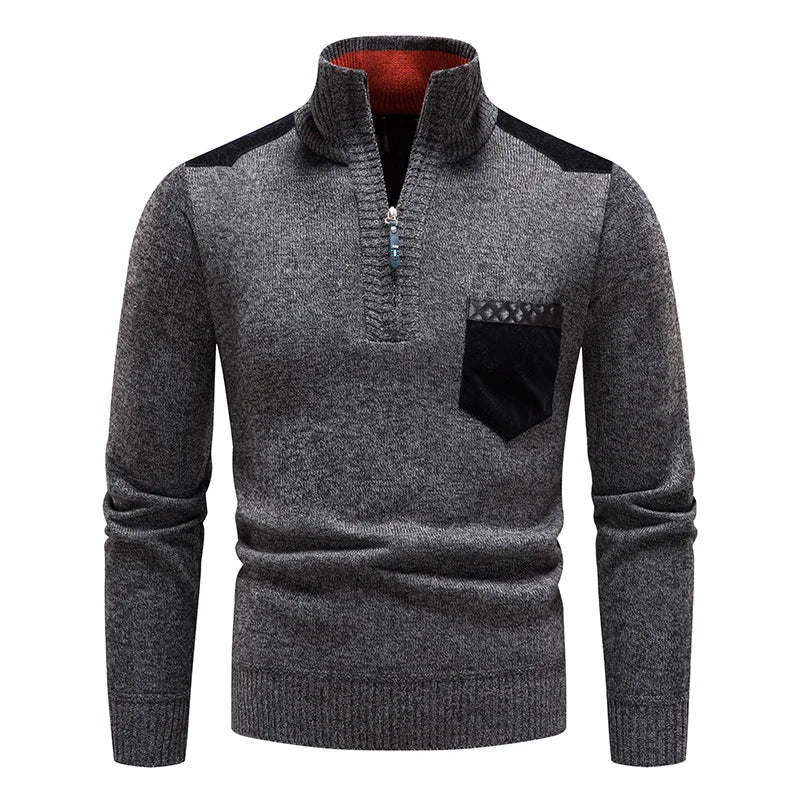 High-quality men's half-zip sweater, a stylish modern top for fall and winter casual apparel.