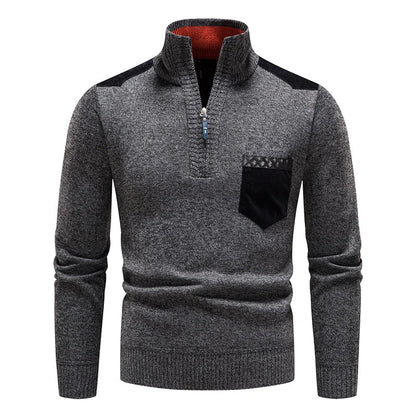High-quality men's half-zip sweater, a stylish modern top for fall and winter casual apparel.