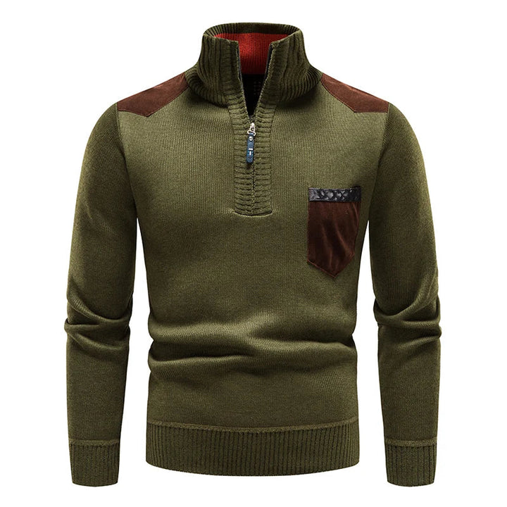 Men's half-zip sweater featuring subtle stylish accents, a modern essential for fall fashion.