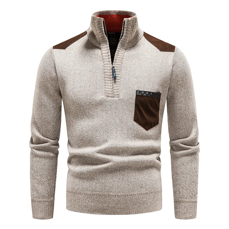 Stylish men's half-zip sweater with modern accents & comfortable fit for winter.