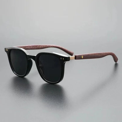 Men's modern Harbor View sunglasses with stylish wood accents. Black/grey frames offer UV protection & classic fashion.