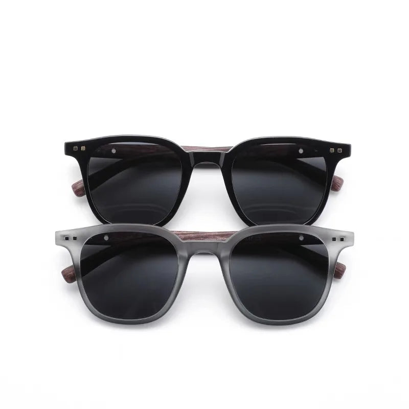 Stylish men's Harbor View wood-accent sunglasses. Modern black/grey eyewear perfect for fashion & ultimate UV protection.