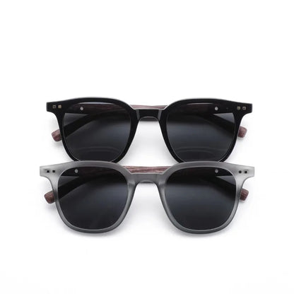 Stylish men's Harbor View wood-accent sunglasses. Modern black/grey eyewear perfect for fashion & ultimate UV protection.