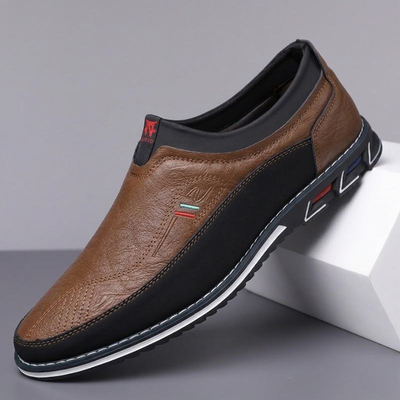Men's hybrid loafers on foot in casual setting, offering cushioned comfort for everyday wear.