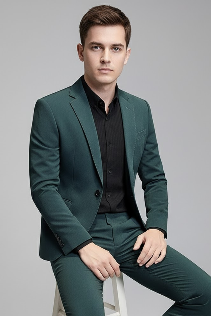 Stylish men's two-piece slim fit suit, versatile for business, casual, or special occasion wear. Korean style.