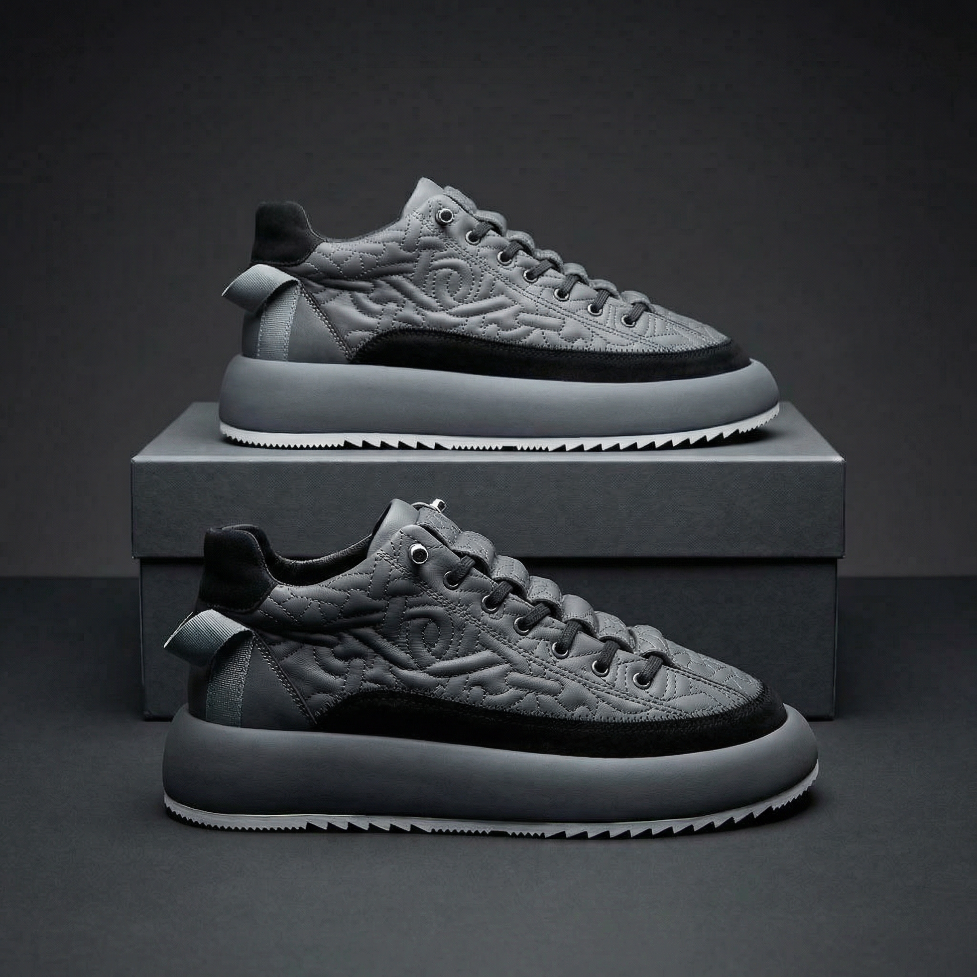 Contemporary men's footwear, these stylish lightweight sneakers boast a unique textured upper & contrast sole.