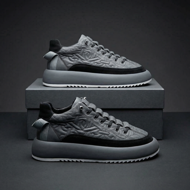 Contemporary men's footwear, these stylish lightweight sneakers boast a unique textured upper & contrast sole.