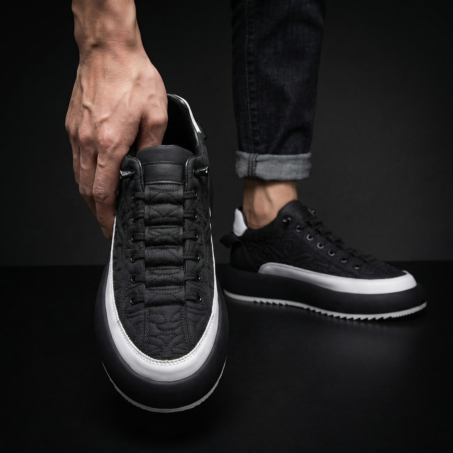 Comfortable men's casual shoes featuring a modern style, lightweight build, and distinctive contrast sole.