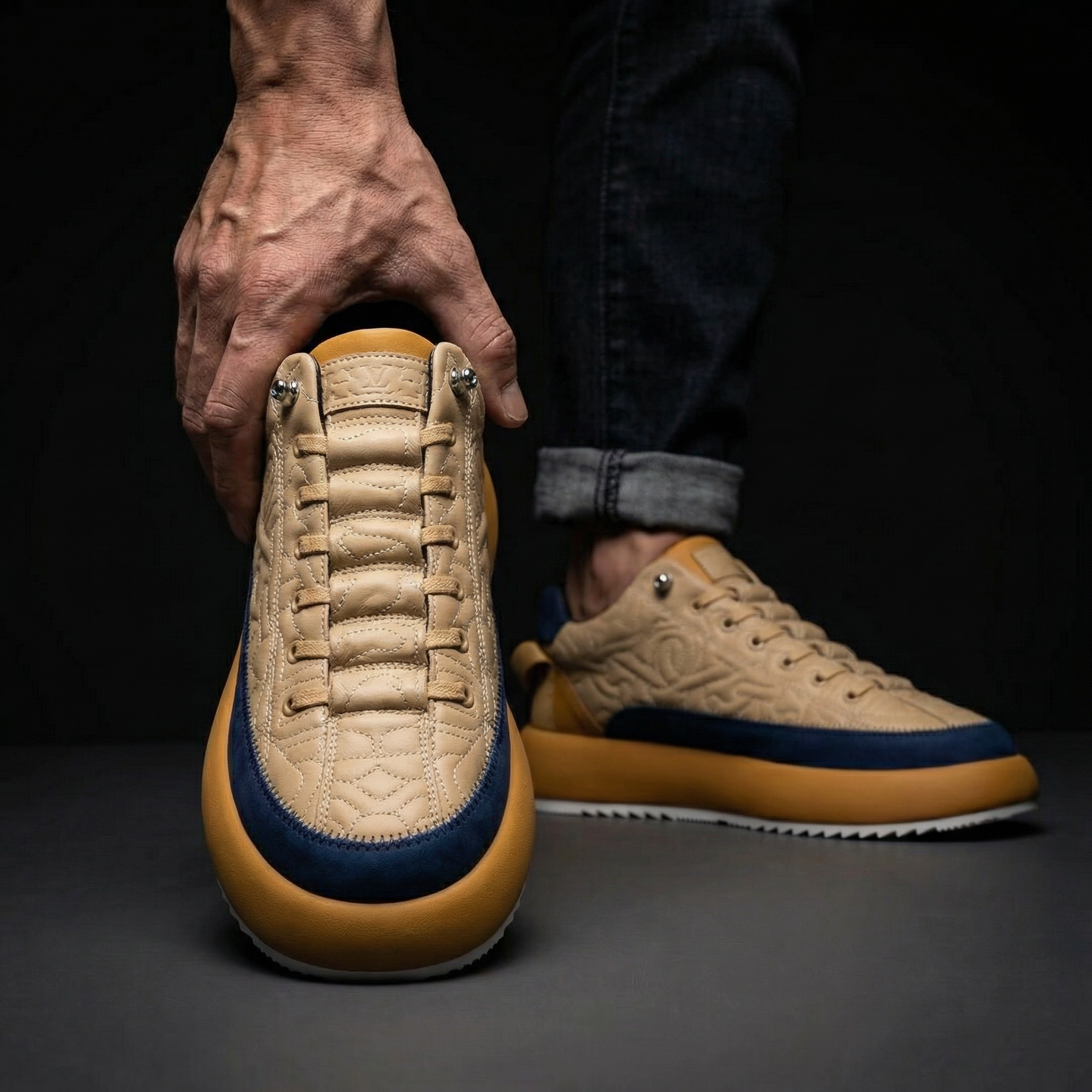 Modern men's walking shoes for daily wear, offering a lightweight feel and stylish, textured design.