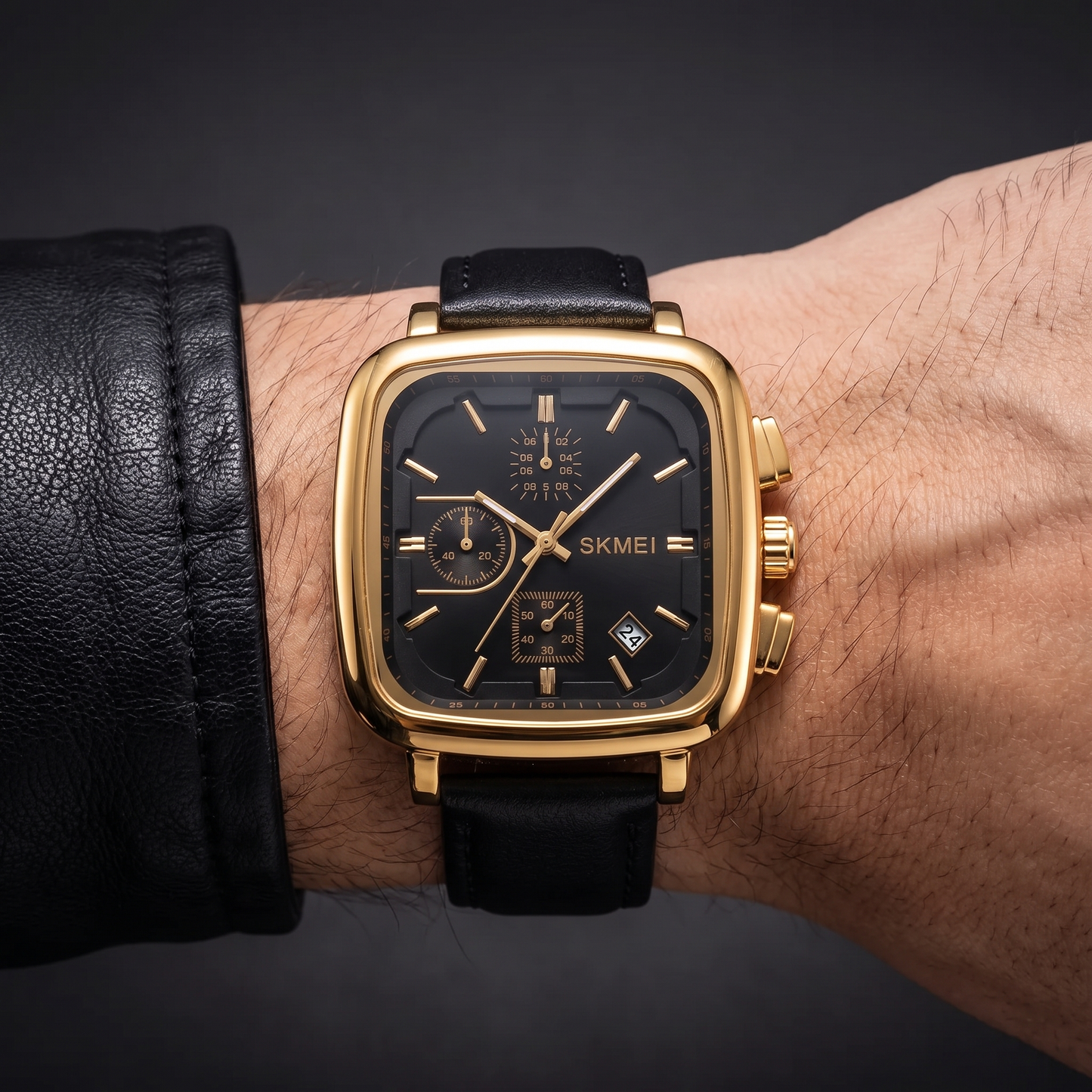 Men's modern minimalist quartz watch with a unique square dial.