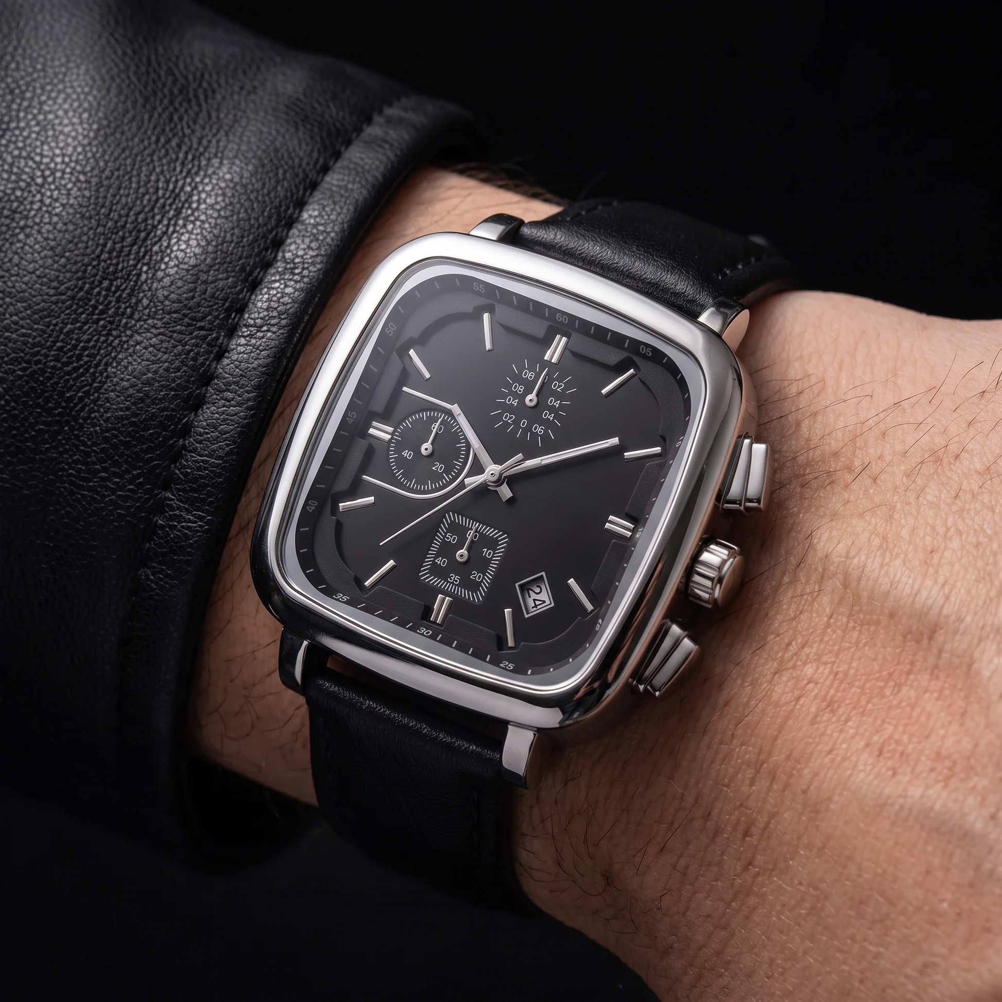 Elegant gold men's square dial quartz watch, perfect for modern everyday wear.