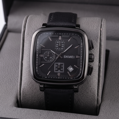 Precise men's quartz watch with a modern square dial, offering a sleek, contemporary look.