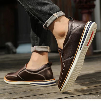 Smart-casual men's moc toe loafers, perfect dress shoes or casual footwear for modern versatile style.