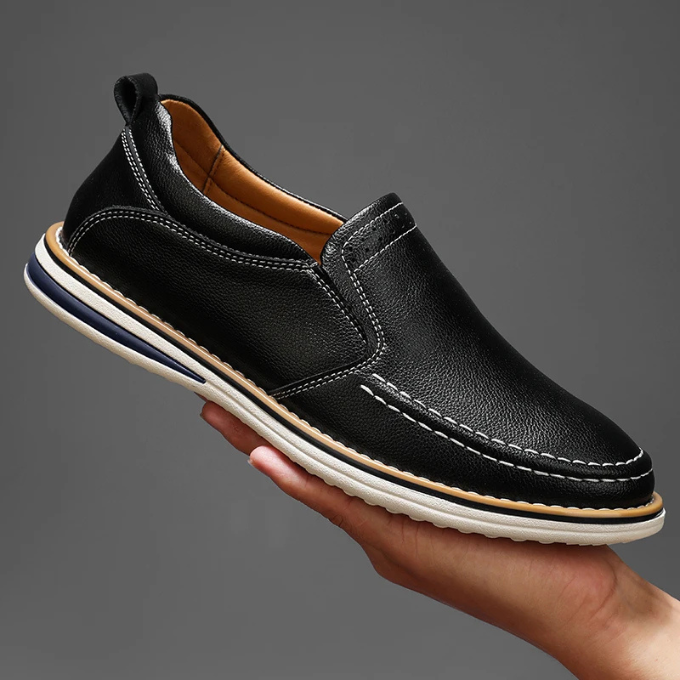 Modern men's moc toe loafers, a contemporary slip-on design for sophisticated and comfortable men's fashion.
