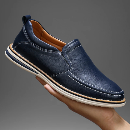 Comfortable men's slip-on moc toe loafers, perfect for easy smart-casual style and everyday wear.