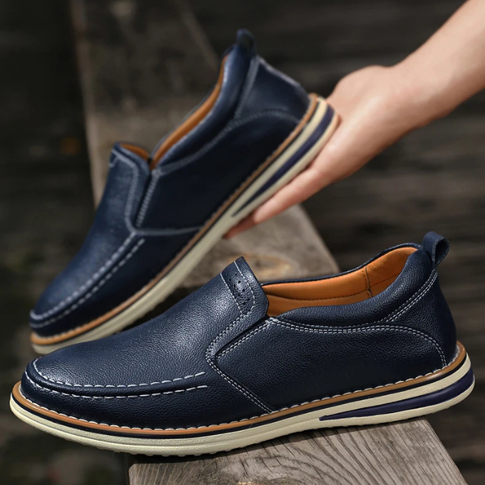 Versatile men's moc toe loafers, ideal for both casual and dressy outfits, a modern footwear choice.
