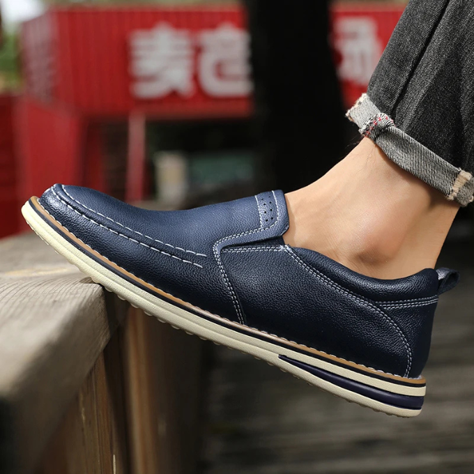 Premium men's moc toe loafers, offering comfortable slip-on footwear for versatile everyday elegance.
