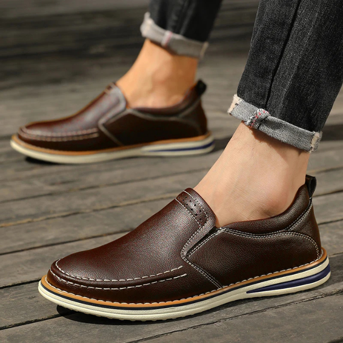Men's everyday moc toe loafers, providing stylish and comfortable slip-on footwear for various occasions.