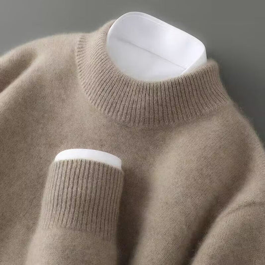 Men's modern mock neck sweater, long sleeve pullover. Refined comfort for autumn/winter casual & elegant wear.