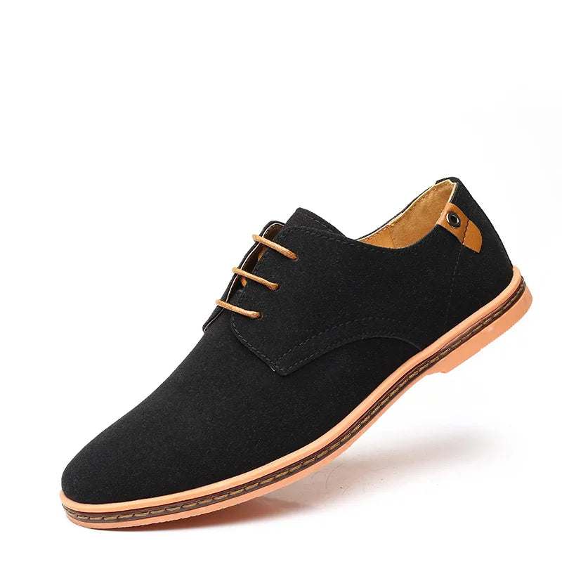 Close-up of sleek men's Modern Oxford dress shoes, showcasing quality leather & comfortable sole for all-day wear.