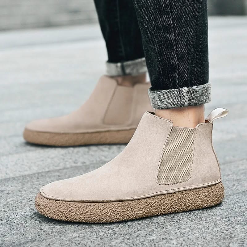 Beige men's modern Chelsea boots, combining style with durable orthopedic comfort.