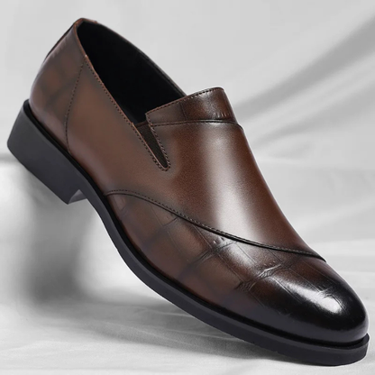 Black men's modern slip-on loafers, perfect for dress or business casual fashion.