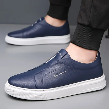 Black men's slip-on sneakers, versatile for daily wear. Modern comfort & street style.
