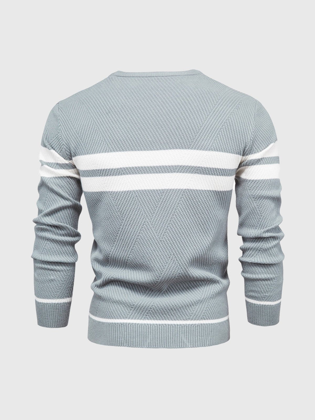 Modern men's striped crewneck sweater. Classic long sleeve top with a comfortable fit.