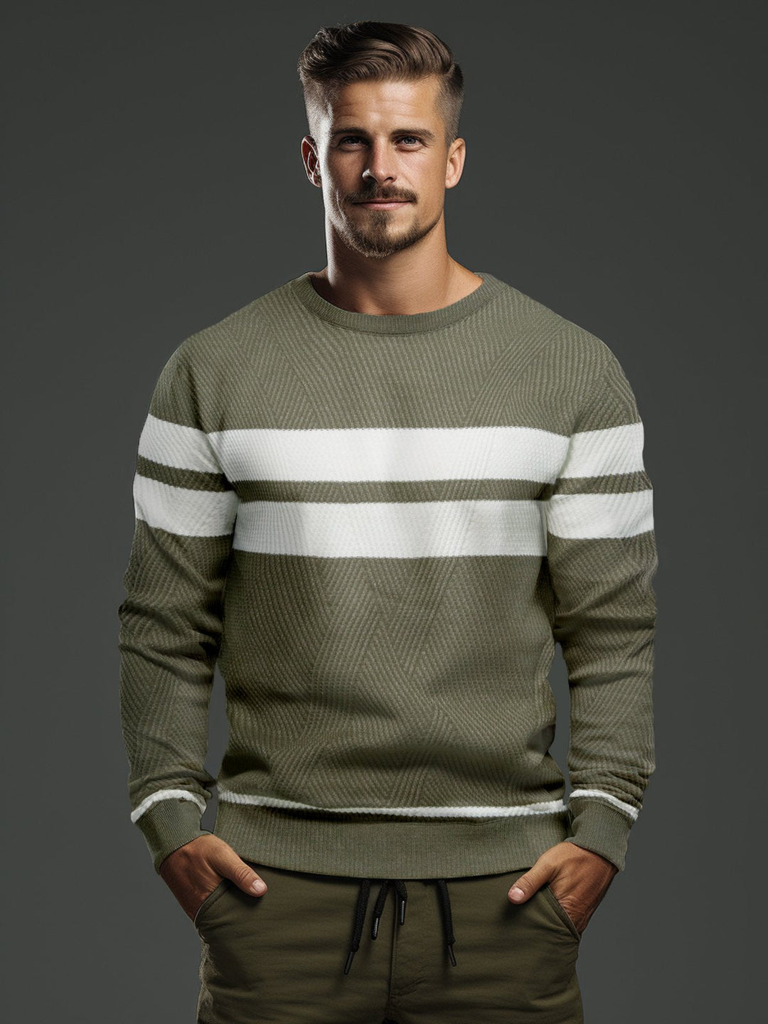 Men's striped crewneck sweater offering modern comfort, perfect for any casual occasion.