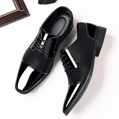 Men's textured oxford dress shoes in action, showcasing comfortable and modern appeal for business wear.