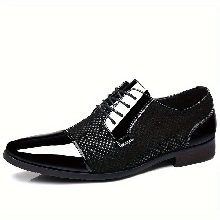 Sleek men's modern textured oxford dress shoes. Refined & comfortable formal footwear with unique texture.