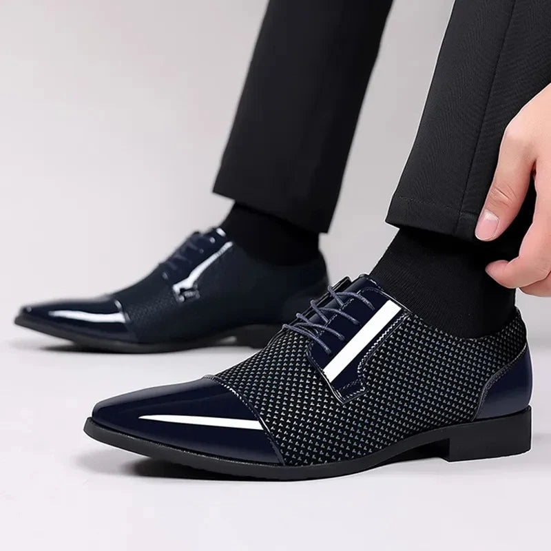 Black men's textured oxford dress shoes. Comfortable & modern choice for business attire and formal events.