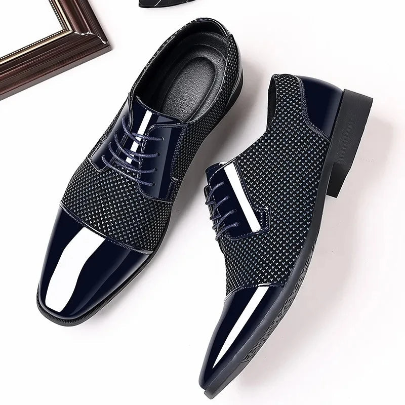Comfortable men's textured oxford dress shoes. Blending modern style with formal elegance. Patterned footwear.